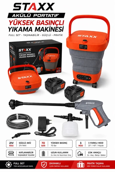 Kömürsüz BL Motor x2 Akülü Yüksek Basınçlı Oto Araç Bahçe Yıkama Akülü İlaçlama Tabancası Kovalı Set ürün görseli 1