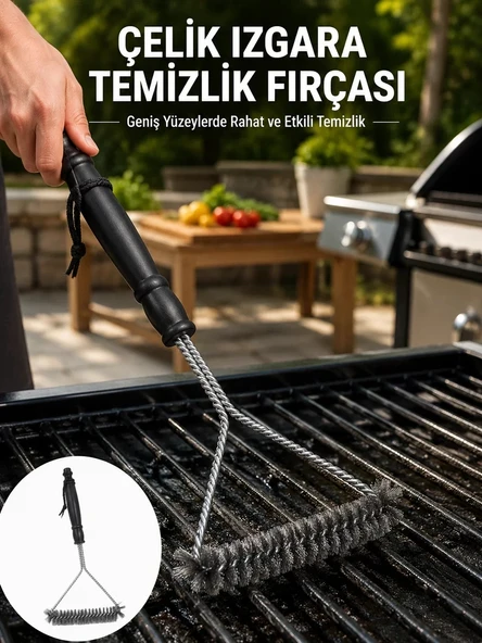 Nevamel® Uzun Saplı Paslanmaz Çelik Izgara Temizlik Fırçası Yeni Nesil ürün görseli 1
