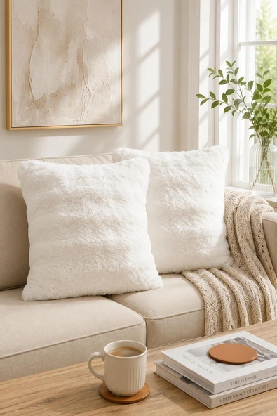 Premium Tavşan Tüyü Kırlent Kılıfı - 2'li - Soft - Pamuksu Tuşeli - Dekoratif - 45 cm x 45 cm ürün görseli 1