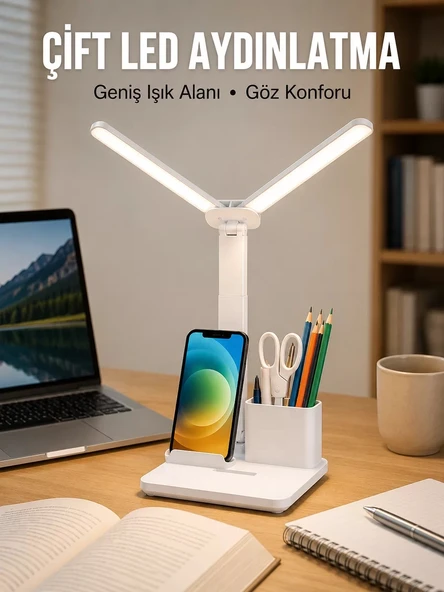 Nevamel® 3’ü 1 Arada Çok Amaçlı Masa Lambası | Göz Yormayan Işık Organizer Tasarım Yeni Nesil ürün görseli 1