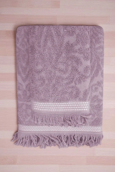2 Parça Jakarlı Banyo Havlu Takımı %100 Pamuklu 90X150 Cm Arden Mor ürün görseli 1