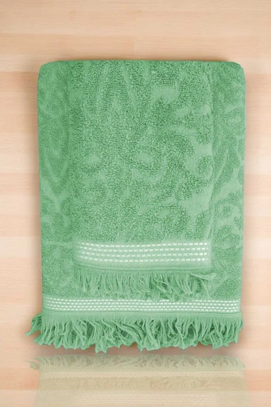 2 Parça Jakarlı Banyo Havlu Takımı %100 Pamuklu 90X150 Cm Arden Yeşil ürün görseli 1