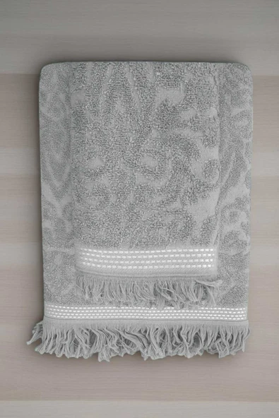 2 Parça Jakarlı Banyo Havlu Takımı %100 Pamuklu 90X150 Cm Arden Gri ürün görseli 1