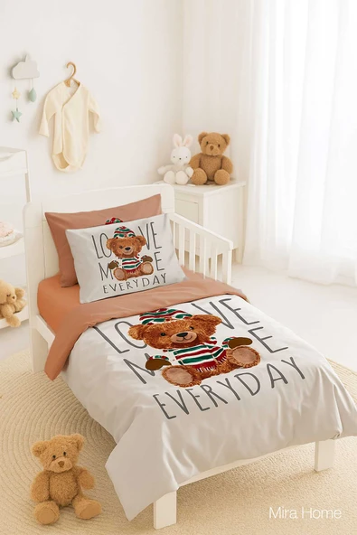 Dijital Baskılı 3D Pamuklu Yenidoğan Bebek Nevresim Takımı Love Me Everyday ürün görseli 1
