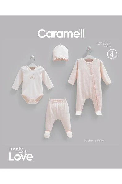 Caramell %100 Pamuk Fashion Girl Body ve Pantolon 4'lü set 50-62 cm 0-3 Ay Somon CRML.SMN.BPK2264 ürün görseli 1