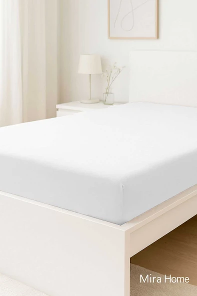 Çift Kişilik Düz Penye %100 Pamuklu Lastikli Çarşaf 160X200 Newsheet Beyaz ürün görseli 1