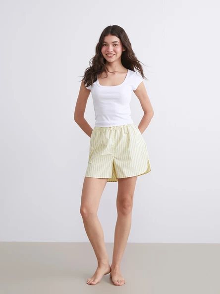 LCW DREAM Sarı Beli Lastikli Çizgili Kadın Şort Pijama Altı ürün görseli 1
