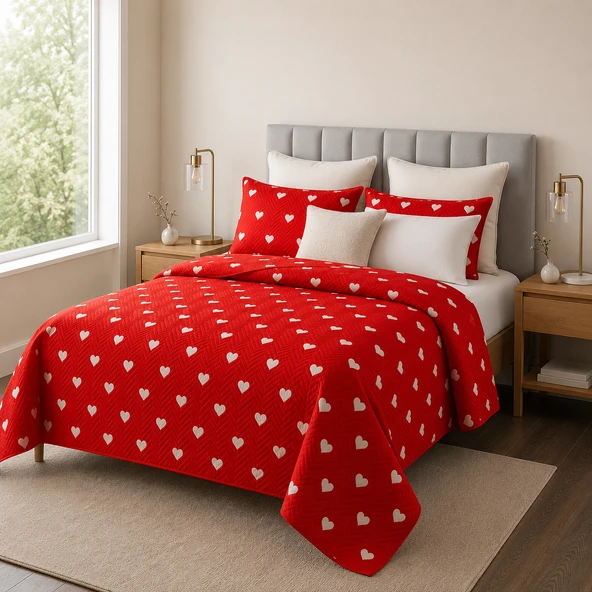 Kalpli Çift Kişilik Pike Takımı - 200 cm x 240 cm - 3 Parça - Mikrofiber ürün görseli 1