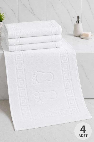 4 Lü Ayak İzli Banyo Pamuklu Ayak Havlusu 50X70 Cm Beyaz ürün görseli 1