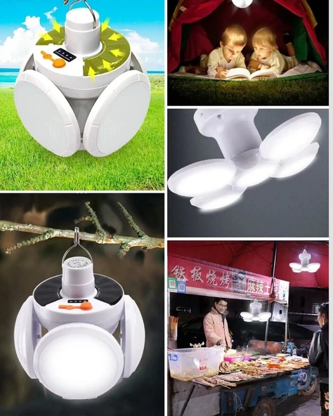 USB ve Solar Şarjlı Katlanabilir 5 Taraflı LED Lamba - Resim 4