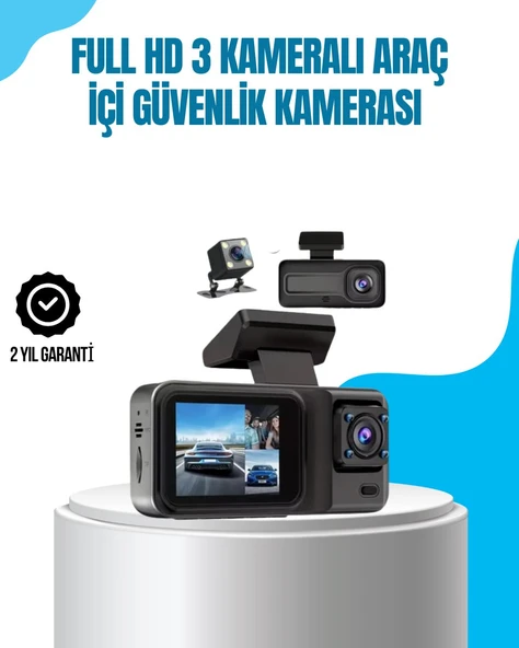 3 Kameralı Araç İçi Kayıt Cihazı 1080P Full HD Gece Görüşlü ve Wi-Fi Bağlantılı ürün görseli 1