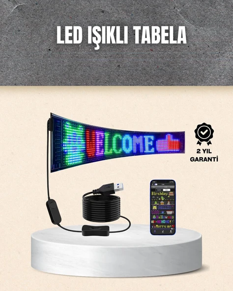 RGB Kayar Yazılı LED Reklam Ekranı – USB Bağlantılı Esnek Tasarım ürün görseli 1