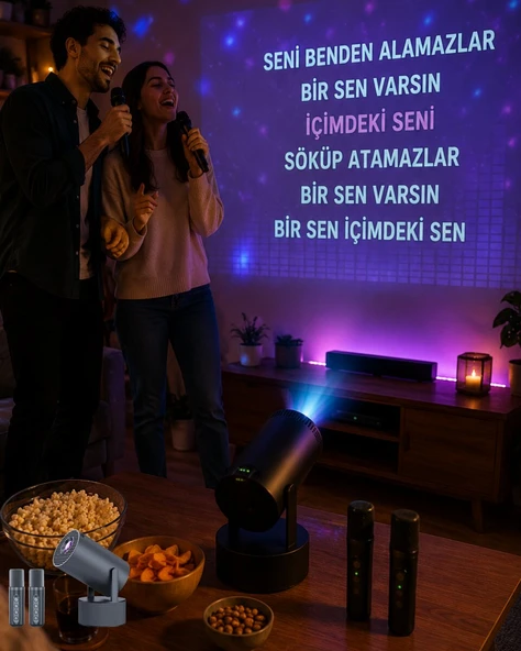 3ü 1 Arada Karaoke ve Projeksiyon Sistemi Çift Mikrofon Destekli ürün görseli 1