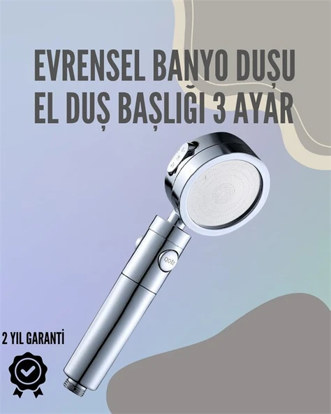 Paslanmaz Çelik Çok Fonksiyonlu El Duş Başlığı – 3 Modlu Püskürtme Seçeneği ürün görseli 1
