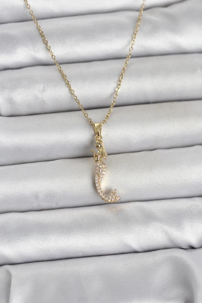 316L Çelik Zincir Gold Renk Zirkon Taşlı Deniz Kızı Model Kadın Kolye 5886 ürün görseli 1