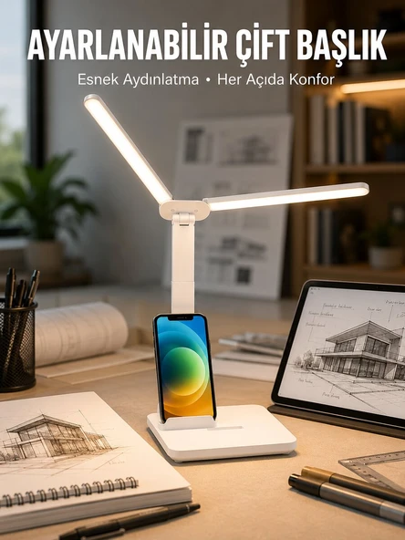 Ayarlanabilir Kısılabilir LED Masa Lambası | Entegre Kalemlik ve Telefon Tutucu Özellikli Yeni Nesil ürün görseli 1