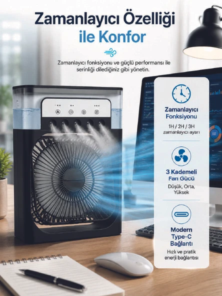 Su Hazneli Püskürtmeli Fan 1-3-5 Püskürtme Seçeneği, Type-C Güç Girişi ürün görseli 1