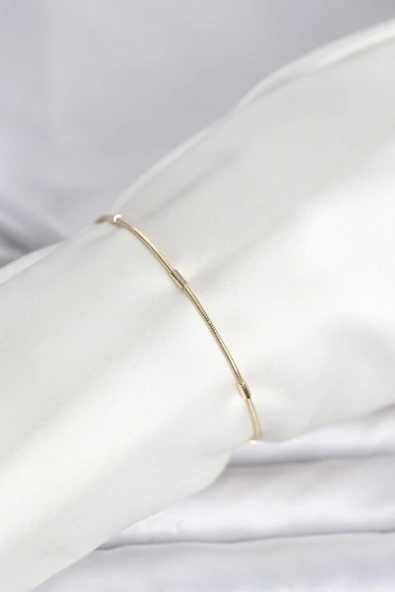 CM 14K Gold Renk Barlı Yılan Zincir Model Kadın Bileklik 5886 ürün görseli 1