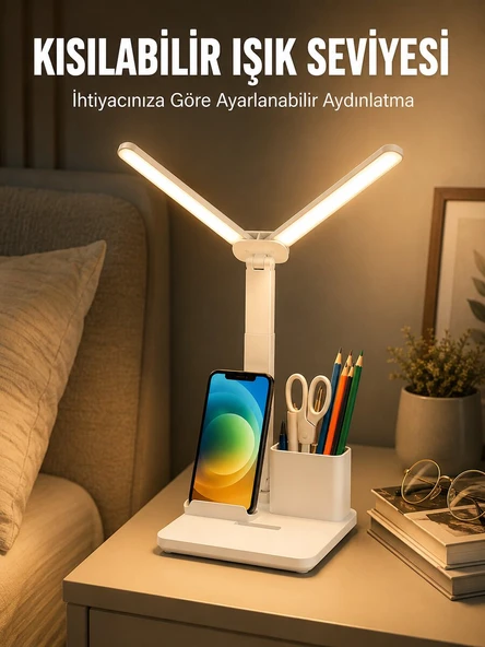 Kısılabilir LED Masa Lambası – Kalemlik, Telefon Standı ve Okuma Işığı Bir Arada Yeni Nesil ürün görseli 1