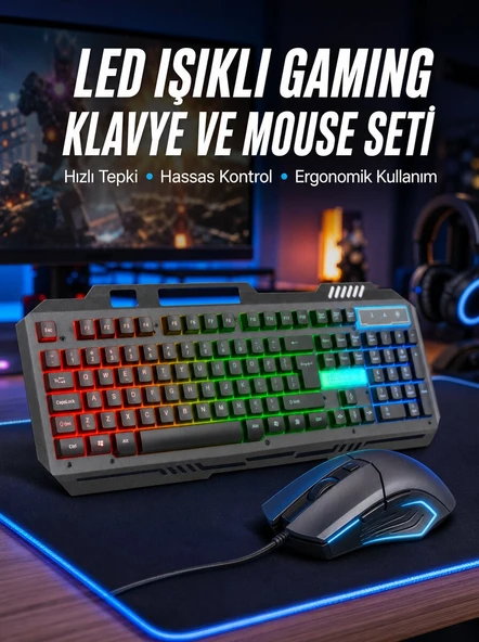 Işıklı Oyuncu Q Klavye Mouse Seti Siyah Gaming Oyuncu Klavye Yeni Nesil ürün görseli 1
