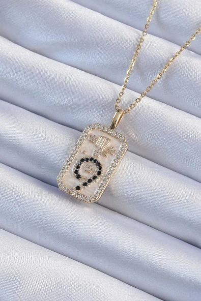 316L Çelik Zincir Altın Renk Zirkon Taşlı Minimal Papatya Figürlü Tarot Kolye 5886 ürün görseli 1