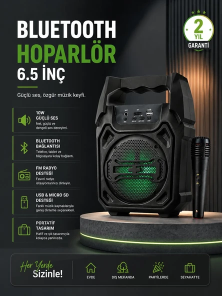 10W Güçlü Ses Performanslı Bluetooth Karaoke Hoparlörü ürün görseli 1