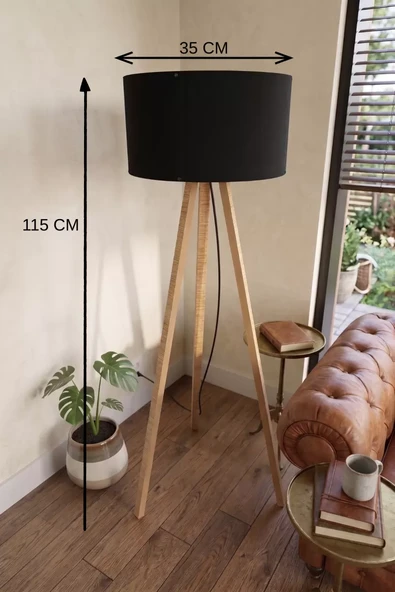 3 Ayaklı Tripod Lambader Siyah Kumaş Başlık ürün görseli 1