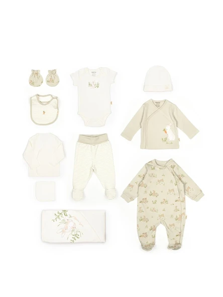 BabyCosy %100 Organik Pamuk 10'lu Kutulu Set Bebek Ve Yenidoğan Serisi 0-3 AY/56 cm CSY5113-YSL ürün görseli 1