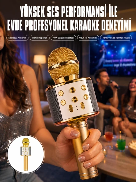Karaoke Mikrofon Dahili Hoparlörlü Sd-Usb-Aux Girişli Bluetooth Hoparlör ürün görseli 1