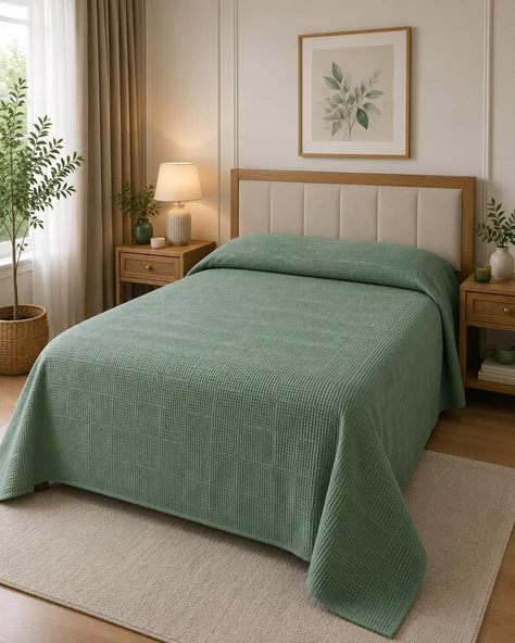 Royam Mevsim Home %100 Pamuk Çift Kişilik Waffle Desenli Yatak Örtüsü Pike 220 x 240 ürün görseli 1