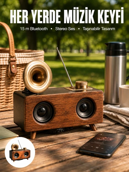 Bluetooth Hoparlör Ahşap Klasik Retro Gramofon Bluetooth Müzik Kutusu ürün görseli 1