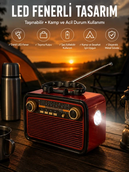 Eskitme Nostalji Tasarımlı Bluetoothlu Nostalji Radyo Ahşap Nostaljik Görünümlü ürün görseli 1