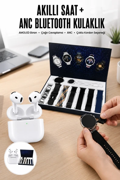 3.Nesil Tws Bluetooth Kulaklık Bluetooth Bağlantılı Akıllı Saat Amoled Ekran Plastik Hasır Kordon ürün görseli 1