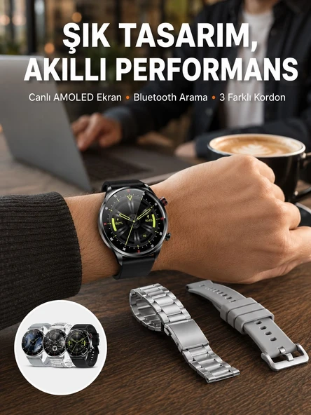 Akıllı Saat Çoklu Kordon Seçeneği Amoled Ekran Çok Fonksiyonlu Bluetooth Bağlantılı Yeni Nesil ürün görseli 1