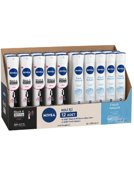Nivea Women Fresh Natural 150 ML X 6 Adet, Nivea Women Black White İnvisible Clear 150 ML X 6 Adet ürün görseli 1