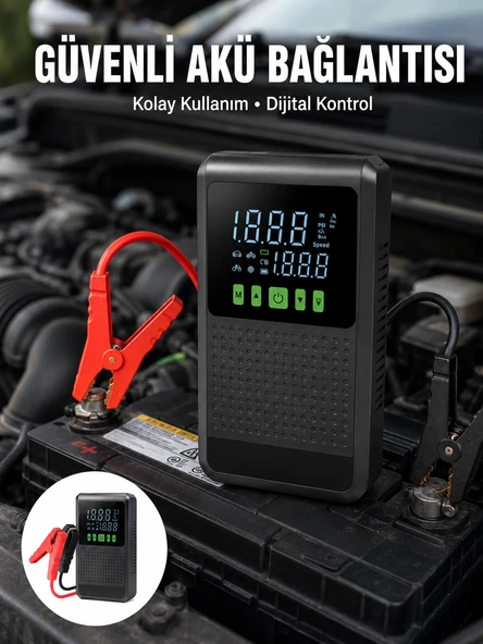 12.000 Mah Şarjlı Araç Akü Takviye Ve Işıklı Hava Kompresörü Yeni Nesil ürün görseli 1
