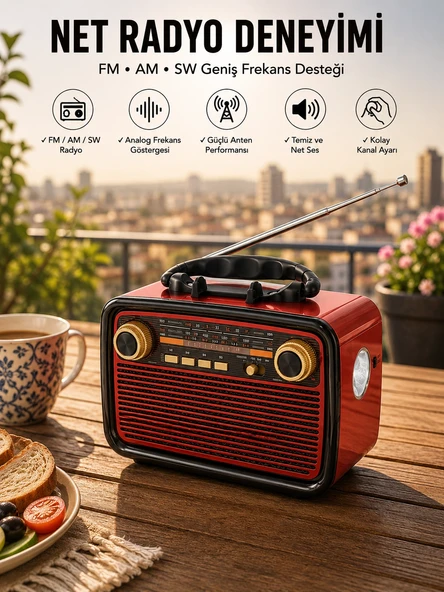Müzik Kutusu Bağlantılı El Fenerli Nostaljik Tasarım Radyo ürün görseli 1