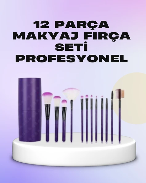 Ergonomik Saplı Fiber Kıllı 12'Li Makyaj Fırça Takımı Göz Ten Makyajı İçin Uygun ürün görseli 1