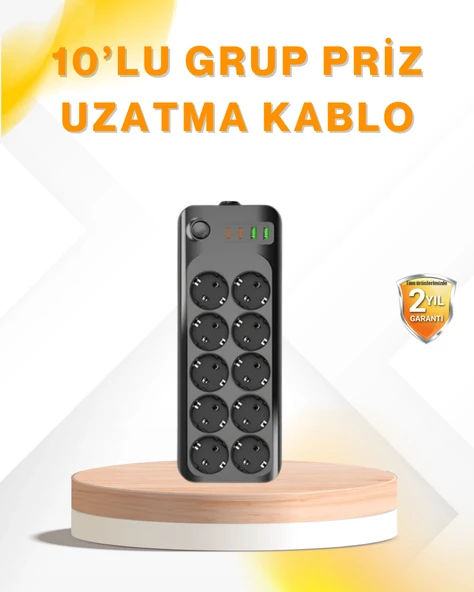10’Lu Çoklu Priz Termal Korumalı Usb Çıkışlı 2500W Uzatma Kablosu ürün görseli 1