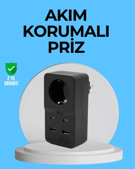 Termal Korumalı Priz Otomatik Çocuk Kilidi 4 Usb Type C ürün görseli 1