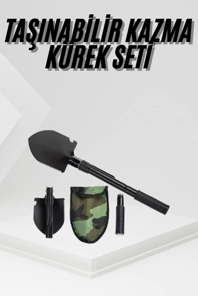 Katlanır Portatif Kazma Kürek Seti Portatif Çelik Taşıma Çantalı Pusulalı ürün görseli 1