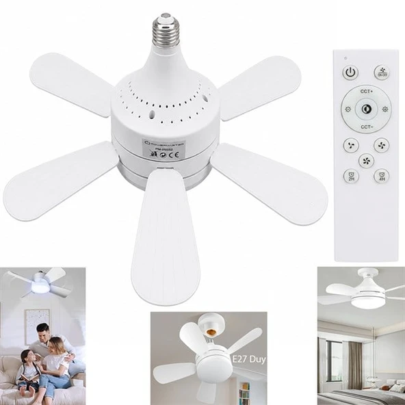PM-25552 Kumandalı 3 Hız Kademeli E27 Duy 2000 Lümen 3 Renk Işıklı Ledli Tavan Fan Vantilatör