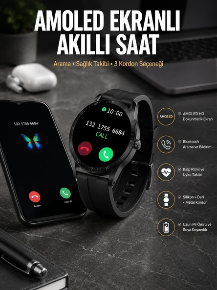 Akıllı Saat Amoled Ekran 3 Kordonlu Nfc Ve Gps Uyumlu ürün görseli 1