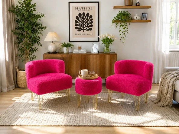 ÇAY SETİ İKİLİ KOLTUK BERJER VE PUF ( SALON, BALKON, BAHÇE, OFİS) ürün görseli 1