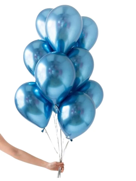 Mucit Home 10 Adet Mavi Krom Balon Seti – 12 inç | Parlak ve Göz Alıcı Parti Balonları ürün görseli 1