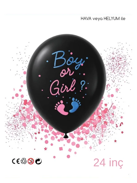 Mucit Home Pembe Pul Boy or Girl Cinsiyet Belirleme Balonu Siyah Büyük Boy 24 İnç (Kız Bebek İçin ürün görseli 1