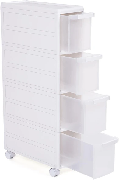 Songmics 4 Çekmeceli Raf, 4 Katlı 2 Ayrı Parça Kullanım, Mutfak Rafı Banyo Raf Standı Tekerlekli Niş Raf 84,5 Cm Yükseklik, Beyaz Kfr05W ürün görseli 1