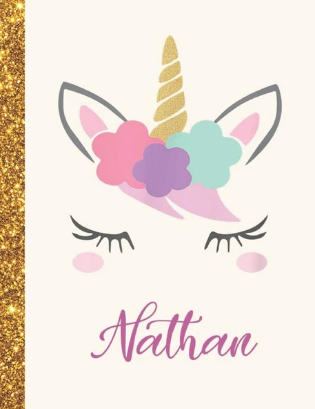Nathan: Nathan Unicorn Personalized Black Paper Sketchbook For Girls And Kids To Drawing And Sketching Doodle Taking Marble Size 8.5 X 11 ürün görseli 1