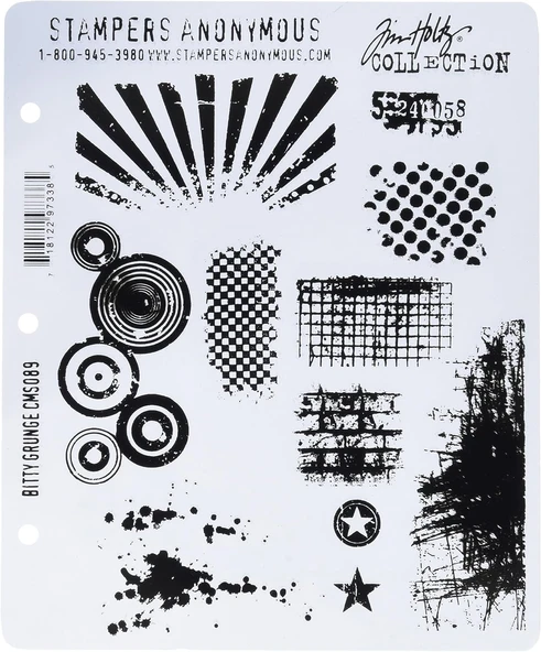 Stampers Anonim Tim Holtz Kauçuk Damga Seti, Büyük, Yapışkanlı Kauçuk Damga, Bitty Grunge ürün görseli 1