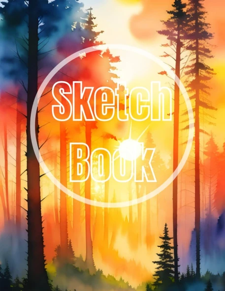 Sketch Book: Watercolor Sunset & Forest View Cover Page Sketchbook Blank Paper Pad 8.5" X 11" - Sketchbook 120 Pages Blank ... Unlined Journal Cover Sketchbooks ürün görseli 1